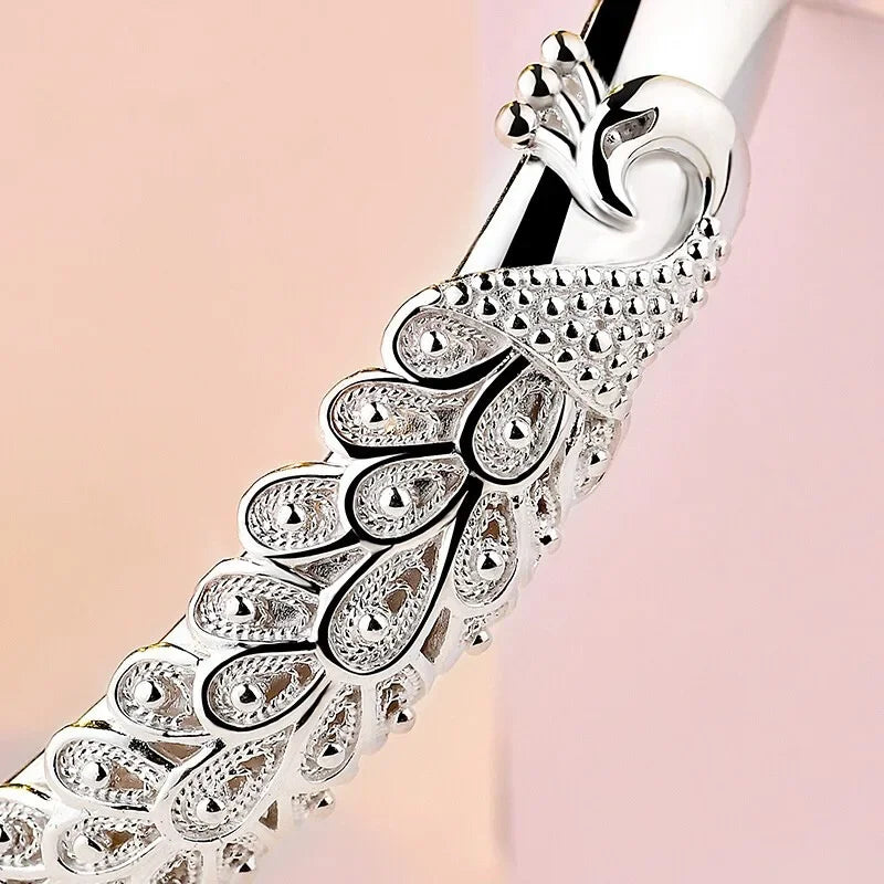 925 Sterling Silver Peacock Opening Screen Bracelet For Women Luxury Designer Texture Open Bangles Original Party Jewelry Gift 