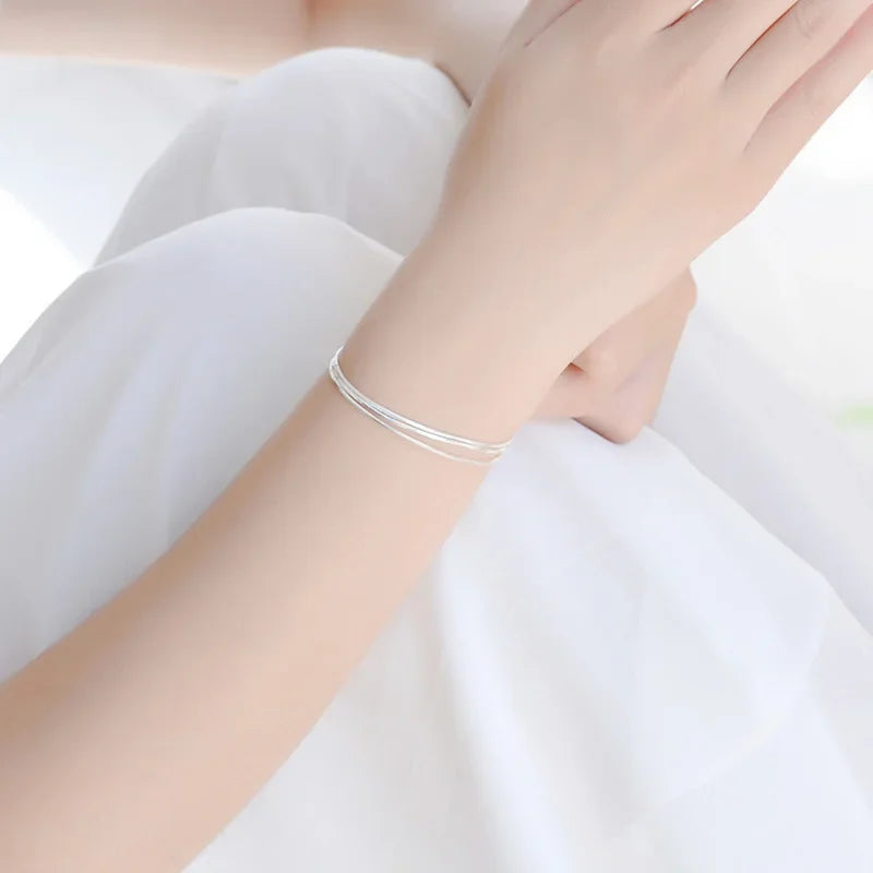 925 pulseira de prata esterlina para mulheres, braceletes simples, joias coreanas, moda quente