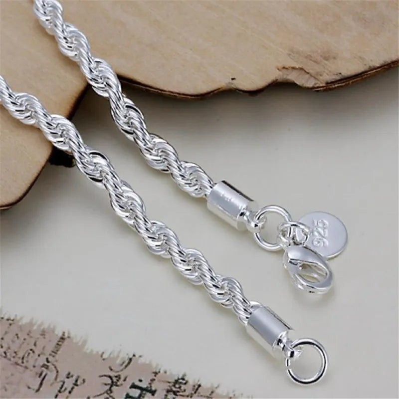 925 Sterling Silver Chain Bracelets for Men Women Braided Rope Male Fashion Jewelry High Quality New 4mm 