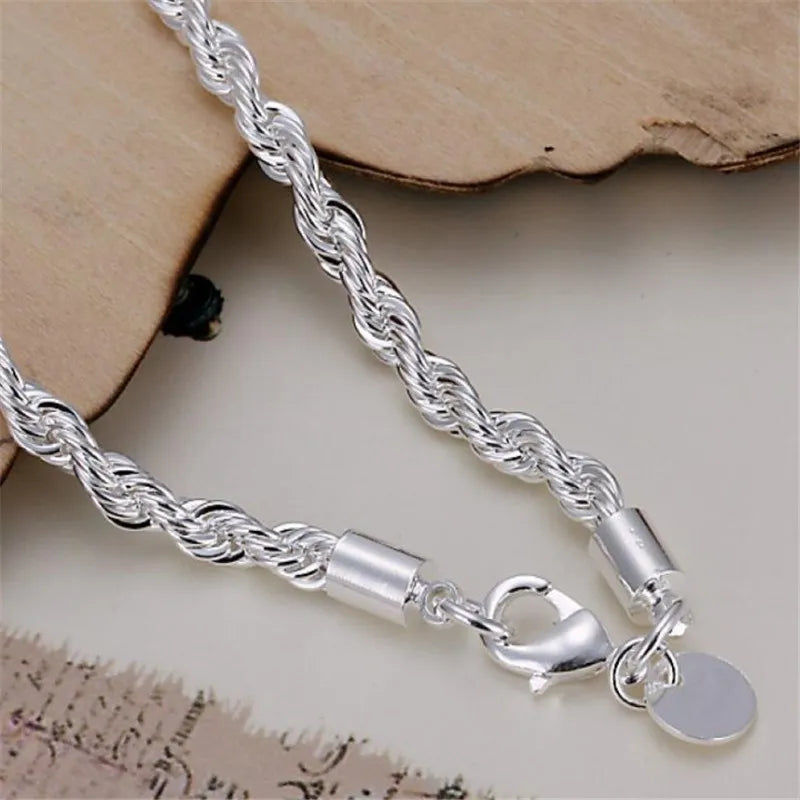 925 Sterling Silver Chain Bracelets for Men Women Braided Rope Male Fashion Jewelry High Quality New 4mm 