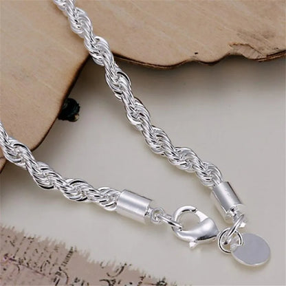 925 pulseiras de corrente de prata esterlina para homens e mulheres, corda trançada masculina, jóias da moda, alta qualidade, novo, 4mm