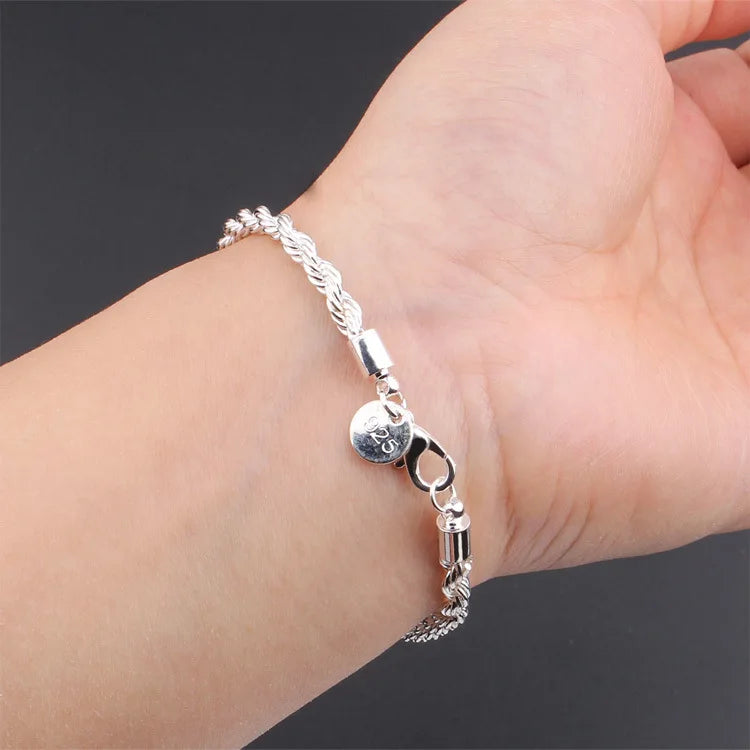 925 Sterling Silver Chain Bracelets for Men Women Braided Rope Male Fashion Jewelry High Quality New 4mm 