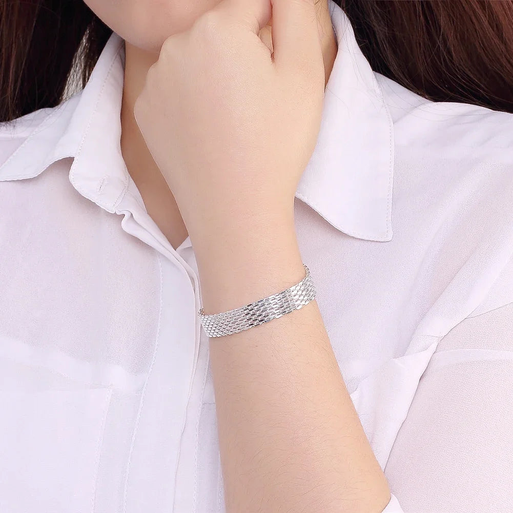 925 pulseiras de prata esterlina para mulheres, moda requintada, corrente de tecelagem, festa de casamento, presentes de natal, joalheria nova, quente