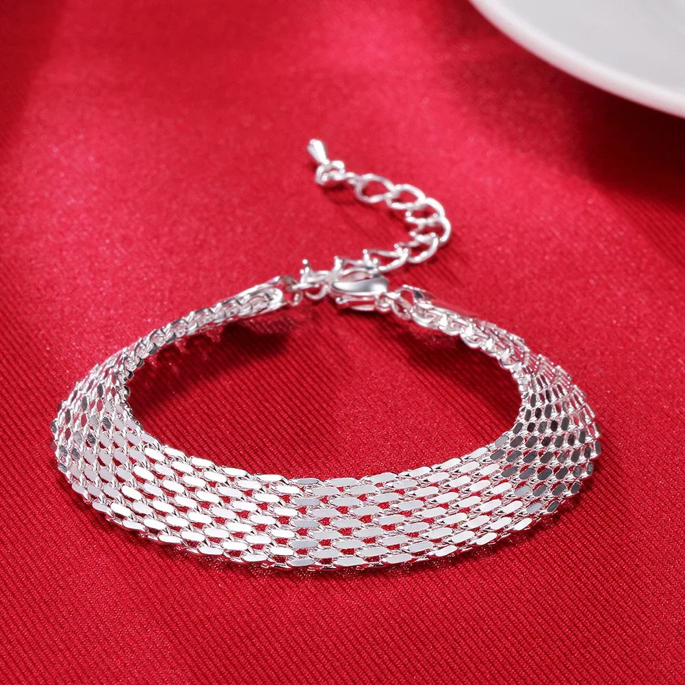 Pulseras de plata de ley 925 para mujer, exquisita cadena tejida a la moda, regalos de boda, fiestas de Navidad, joyería nueva y popular. 