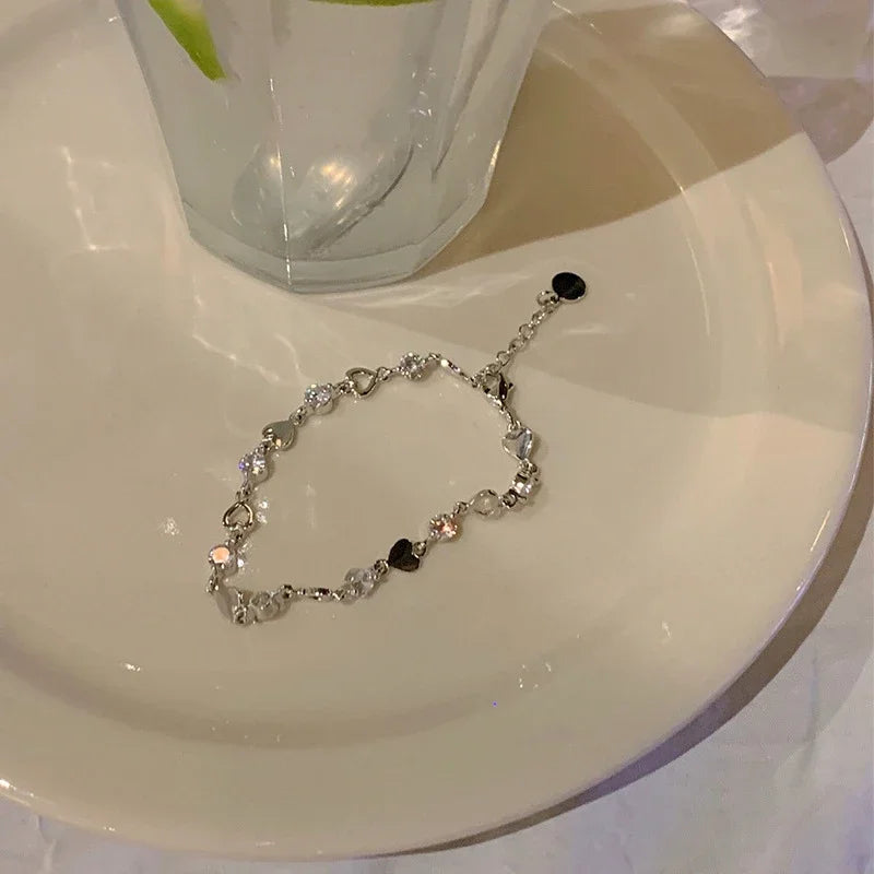 925 Sterling Silver Zircon Bracelets for Women Sweet Girls Sparkling Charm Delicate Chain Gift Jewelry Fashion 