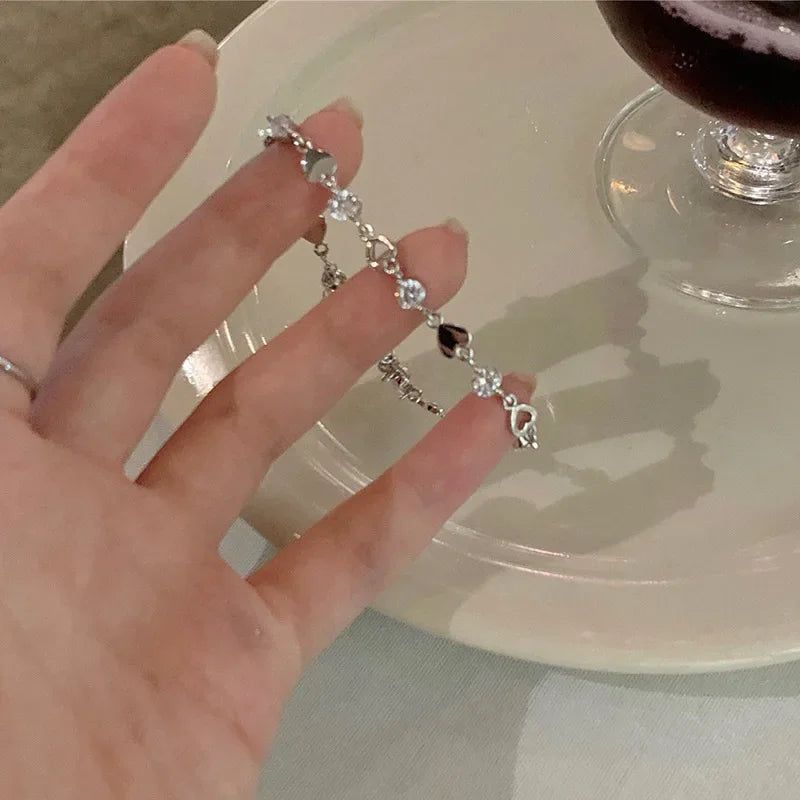 925 Sterling Silver Zircon Bracelets for Women Sweet Girls Sparkling Charm Delicate Chain Gift Jewelry Fashion 
