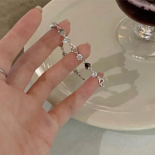 Pulseras de circonita de plata de ley 925 para mujer, con un dulce encanto brillante, cadena delicada, regalo, joyería de moda. 