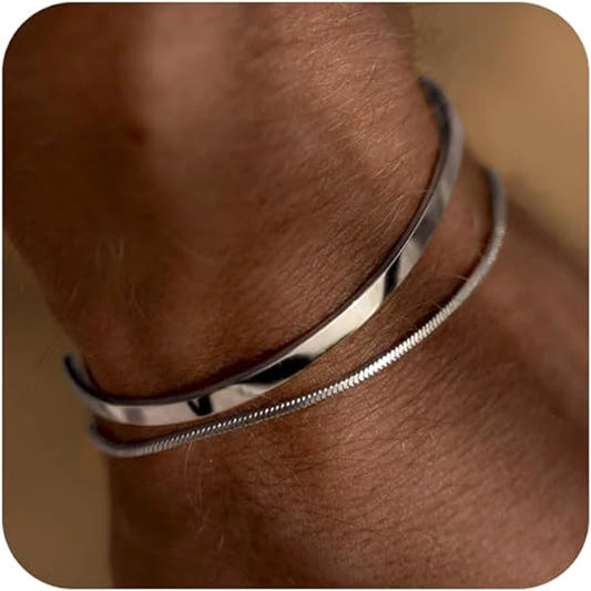 925 pulseiras empilháveis de prata esterlina para homens, conjuntos de pulseiras banhadas a ouro 14k, bracelete de punho elegante, pulseiras cubanas