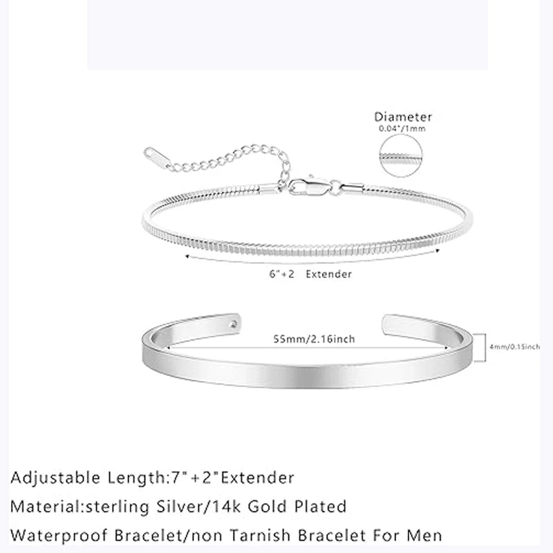 925 pulseiras empilháveis de prata esterlina para homens, conjuntos de pulseiras banhadas a ouro 14k, bracelete de punho elegante, pulseiras cubanas