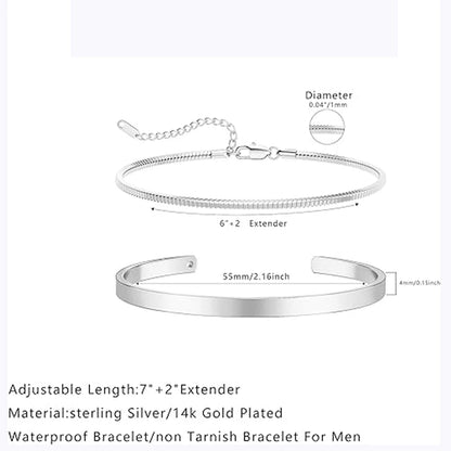 925 pulseiras empilháveis de prata esterlina para homens, conjuntos de pulseiras banhadas a ouro 14k, bracelete de punho elegante, pulseiras cubanas