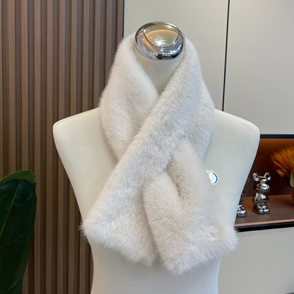 Women'S Luxurious Faux Fur Hat and Scarf Set, Winter Warmth Thickened Polyester Fox Fur Cap with Earmuffs, Elegant Festive Gift, Knitted No-Brim Hat, Non-Stretch, Hand Wash Only