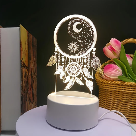 USB Powered Dreamcatcher LED Night Light with Warm Glow and Key Switch - Decorative Desk Lamp for Home