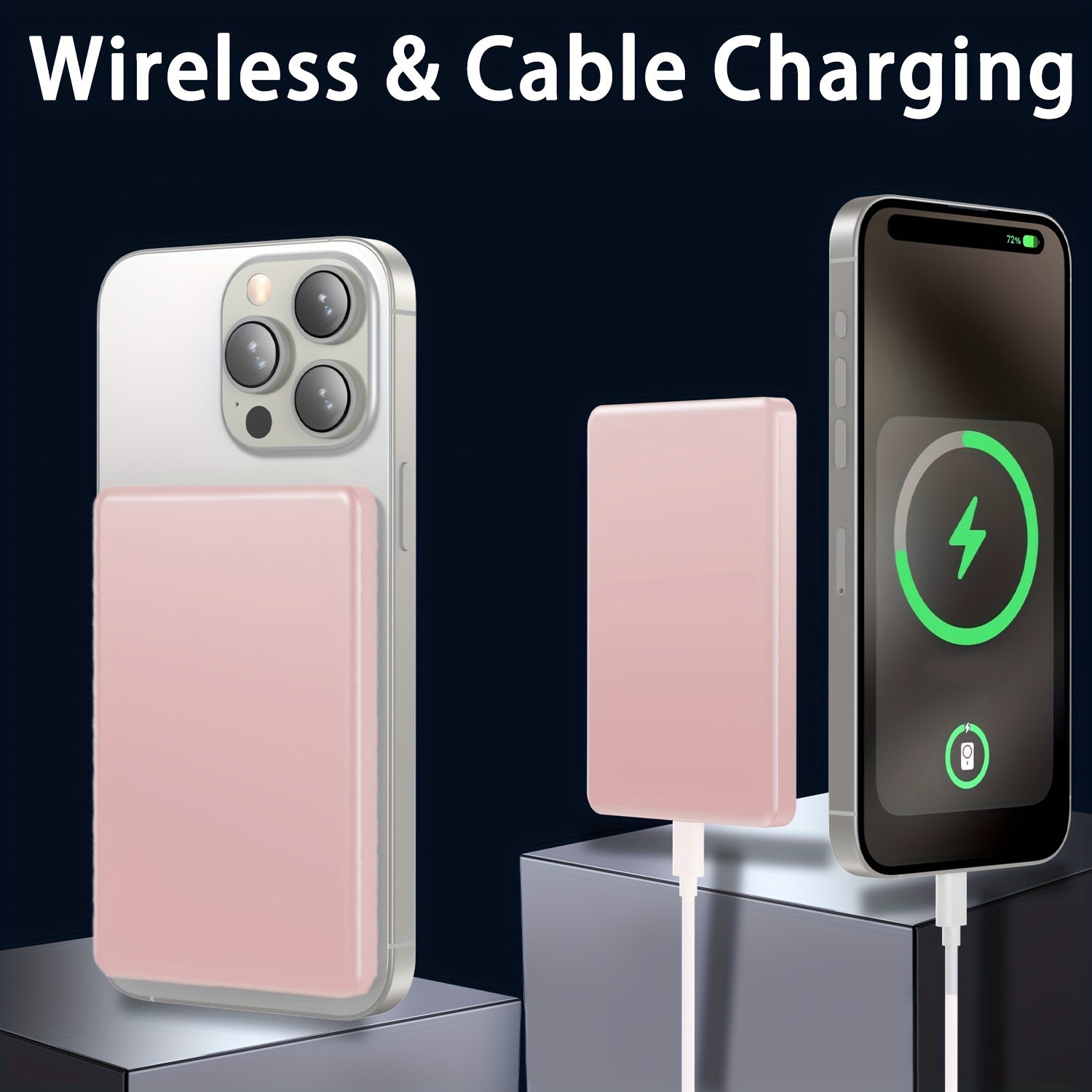 5000mAh Mag-Safe Wireless Charger, Mini Portable Power Bank with USB-C, Fast Charging for iPhone 15/14/13/12 Series and Airpods - Pink