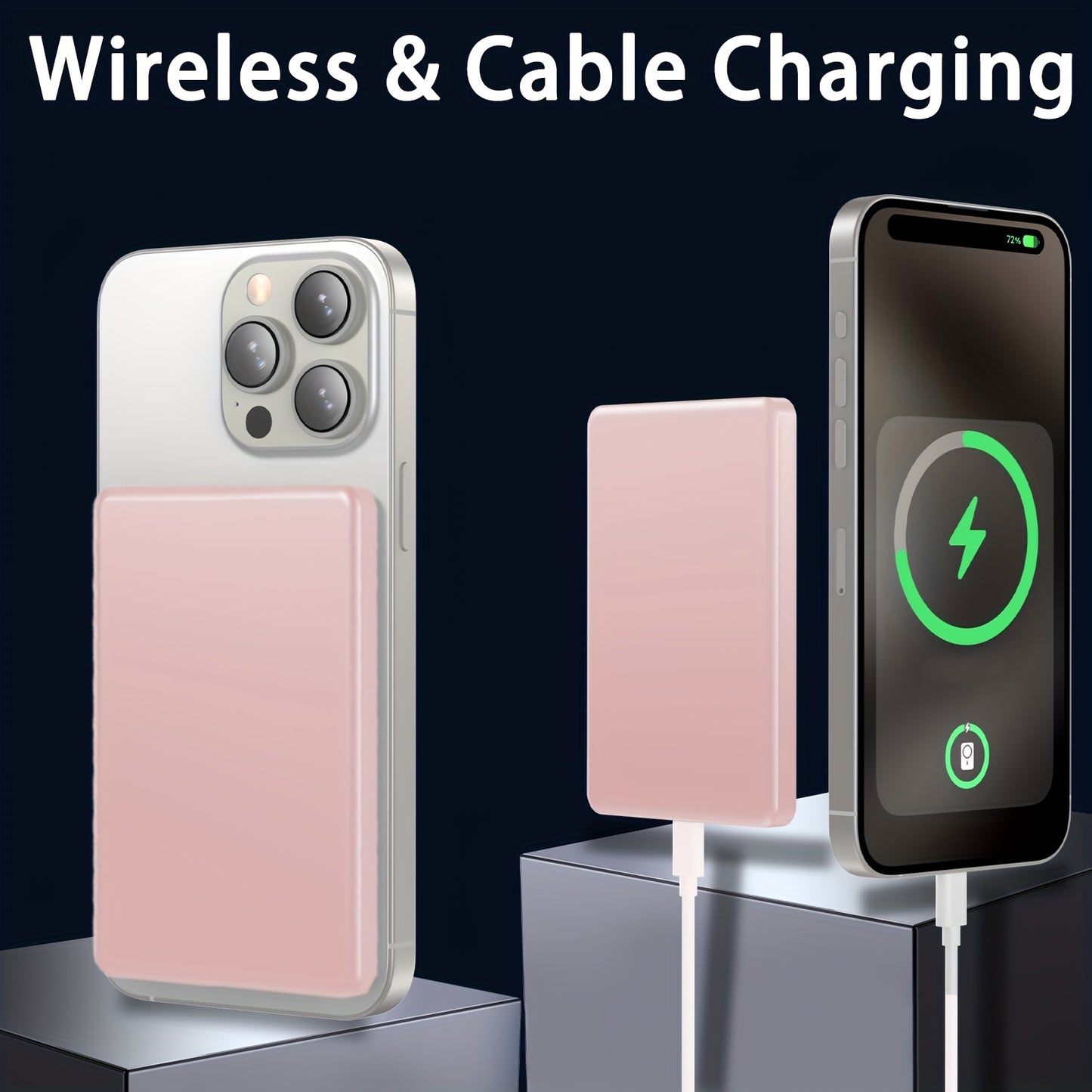 5000mAh Mag-Safe Wireless Charger, Mini Portable Power Bank with USB-C, Fast Charging for iPhone 15/14/13/12 Series and Airpods - Pink