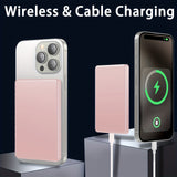 5000mAh Mag-Safe Wireless Charger, Mini Portable Power Bank with USB-C, Fast Charging for iPhone 15/14/13/12 Series and Airpods - Pink