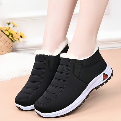 Women's Winter Snow Boots - Thick Warm Slip-On Shoes for Elderly, Solid Color Fabric Upper and Lining, TPR Sole, Autumn Winter, Thick, Elderly, Snow Boots, Slip-on, Solid Color, Fabric Upper, TPR Sole