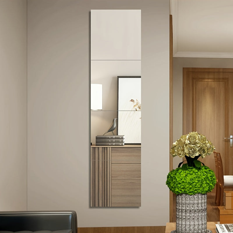 4pcs Set, 1mm Thick Square Acrylic Mirror Wall Decals - Shatterproof & Removable, Perfect for Bedroom, Living Room, Office, Kitchen, Bathroom, and Entryway Decor, Full-Length Dressing Mirror Stickers, 7.9x7.9 Inches