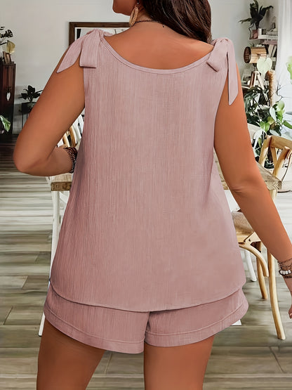 Women'S Casual Sleeveless V-Neck Top & Shorts Two-Piece Set - Loose Fit, Solid Navy Blue, Polyester Blend, Perfect for Summer Vacations, Summer Vacation Wear|Relaxed Fit Shorts|Polyester Blend