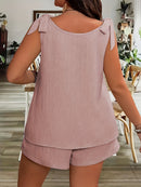 Women'S Casual Sleeveless V-Neck Top & Shorts Two-Piece Set - Loose Fit, Solid Navy Blue, Polyester Blend, Perfect for Summer Vacations, Summer Vacation Wear|Relaxed Fit Shorts|Polyester Blend