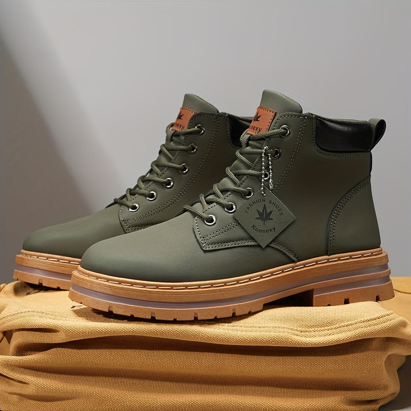 Men's Casual Ankle Boots - Versatile Lace-Up Shoes for Outdoor, Hiking &amp; Casual Attire, Durable Faux Leather with Non-Slip Sole