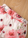 Conjunto de 2 piezas para bebé niña, informal, bonito, de algodón, para exteriores: sudadera de manga larga con estampado de letras y pantalones florales, ideal para exteriores.