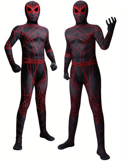 Boy's Stripe Pattern Imitation Masked Hero Jumpsuit, Perfect For Birthday, Halloween And Carnival Party Playing &amp; Performance