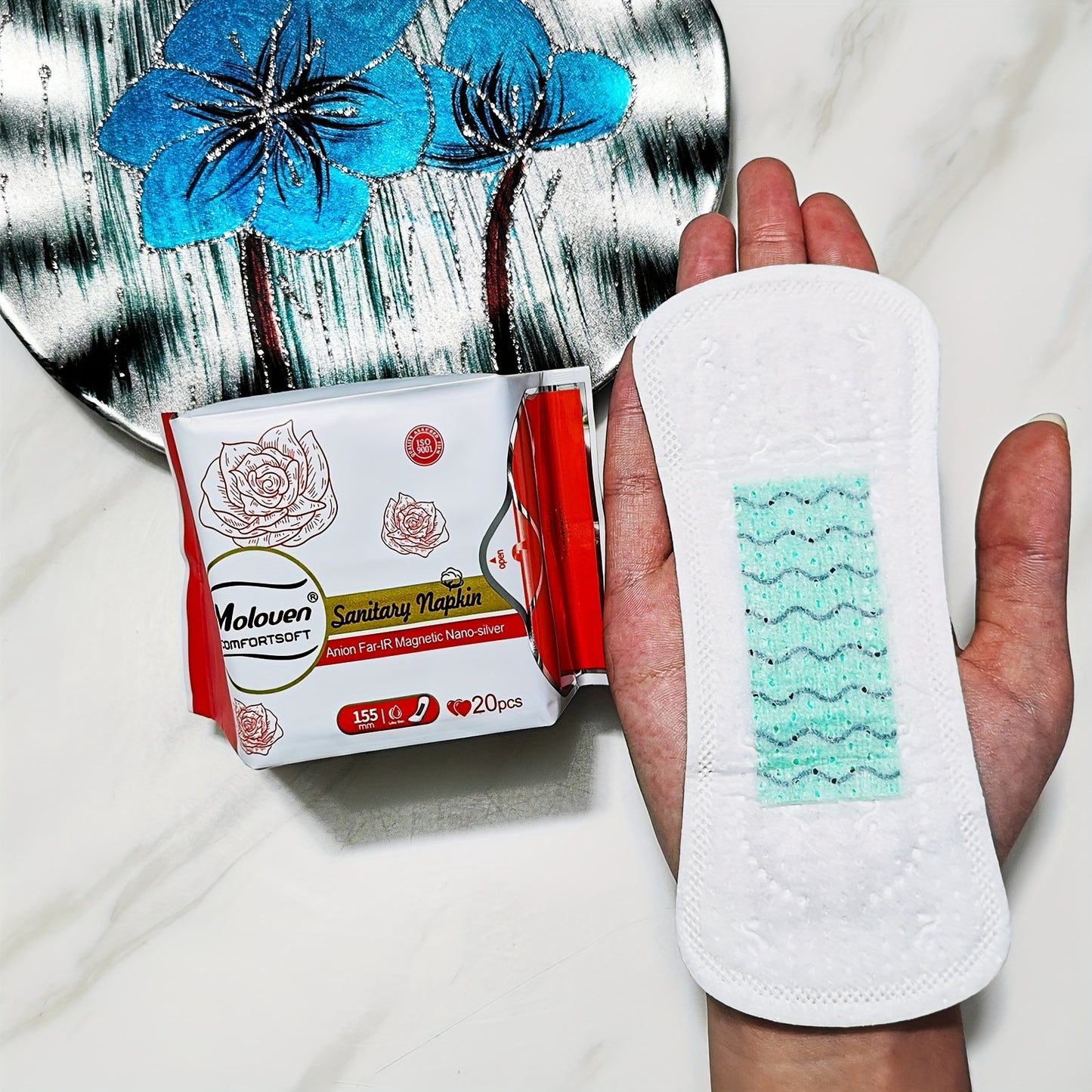 6-Pack Moloven Women'S Sanitary Napkins, 60/56pcs, Ultra-Thin Wings, Soft Comfort, Overnight Absorbent Menstrual Protection, Fragrance-Free, Disposable, Travel Size, Woven Fabric, Non-Woven Material, Pad Format