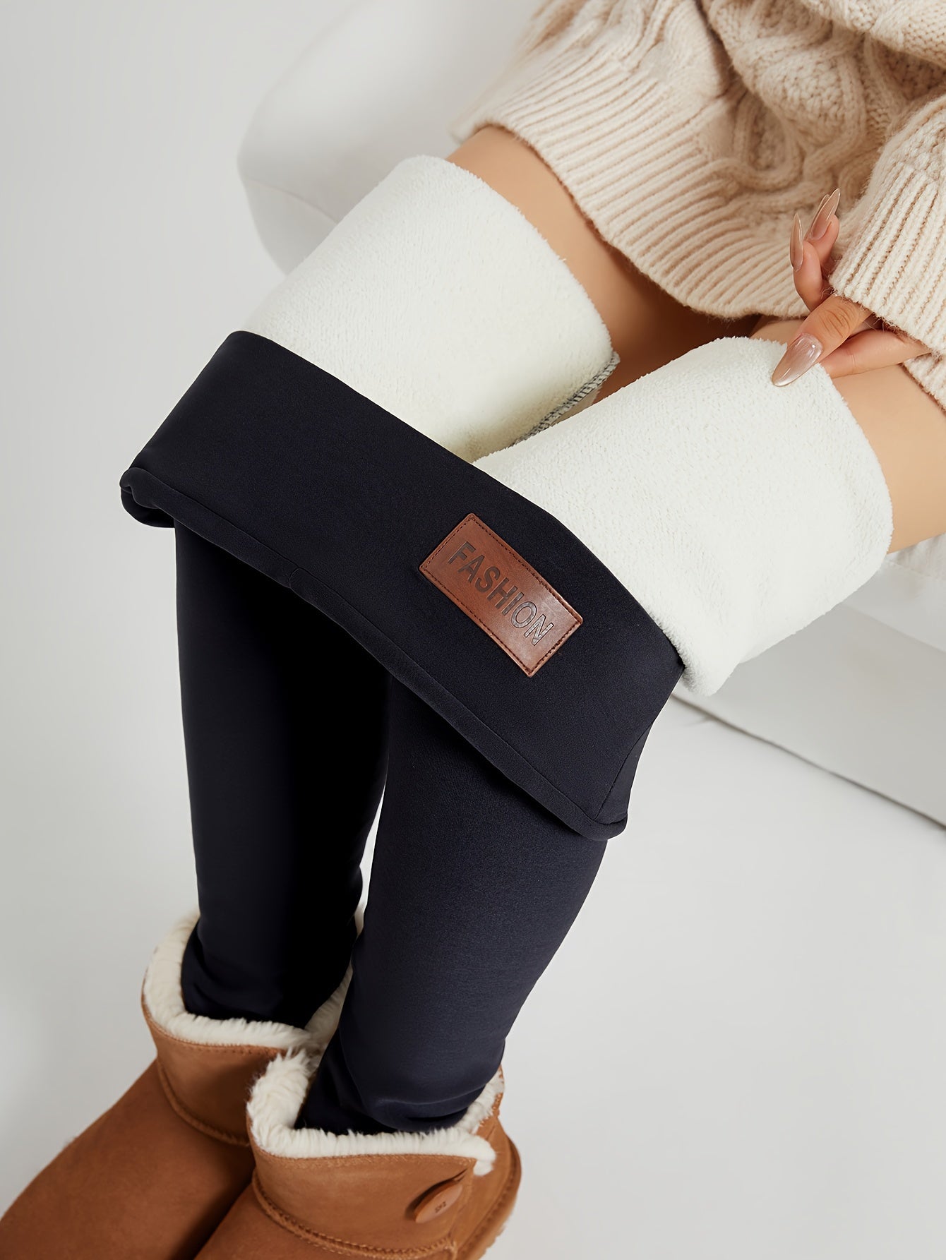 Women's Plush-Lined High Waist Leggings, Elastic And Comfortable, Casual Style Warm Pants For Winter, For Thermal Wear