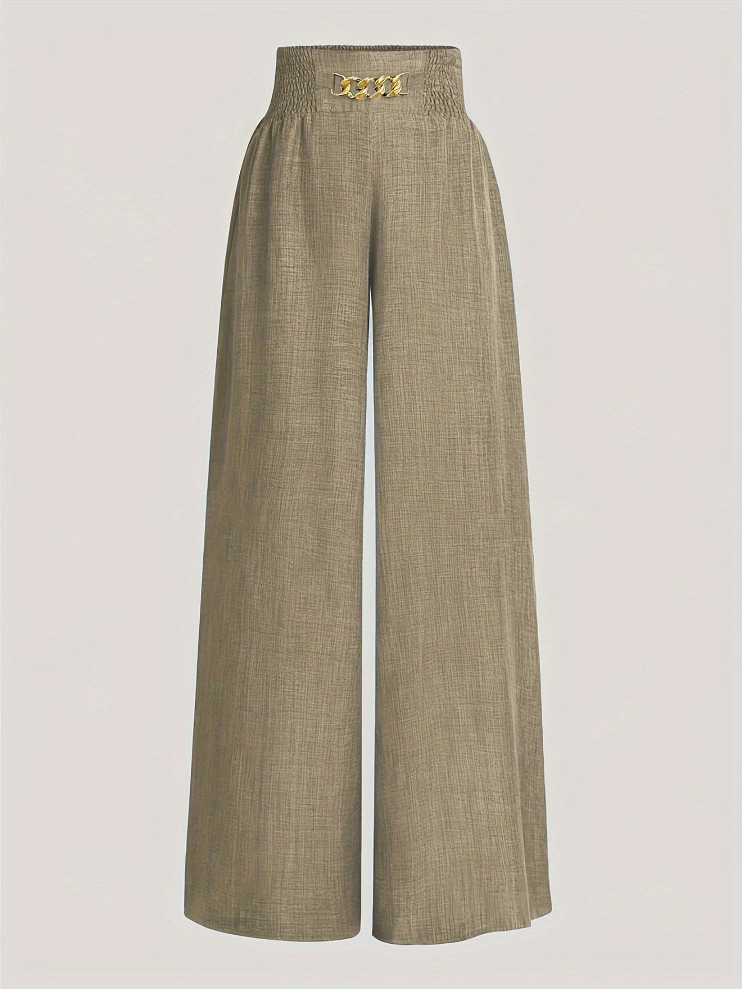 Elegante pantalón ancho con cintura fruncida. Mezcla de poliéster, sin elasticidad, color liso, apto para todas las estaciones.