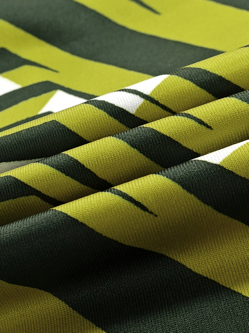 Plus Size, Plus Size Women's Sleeveless V-Neck Geometric Striped Jumpsuit - Wide-Leg Beach Vacation Outfit, Green Yellow White Purple Casual Elegance, Machine Washable All-Season Wear, Beach Clothes, Summer Wardrobe, Elegant