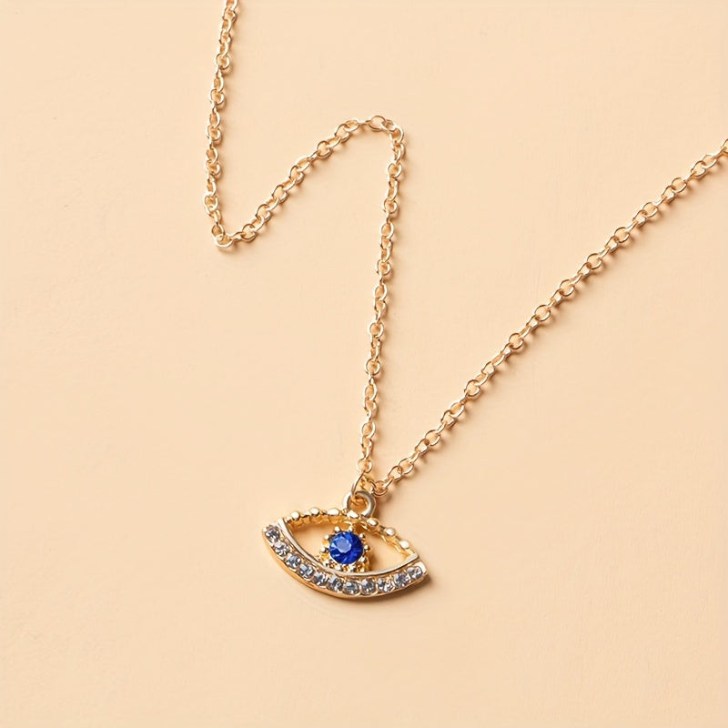 Inlaid Rhinestones Eye-shaped Charm Necklace Retro Style Luxury Pendant Neck Accessories For Women Daily Decoration