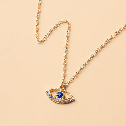 Inlaid Rhinestones Eye-shaped Charm Necklace Retro Style Luxury Pendant Neck Accessories For Women Daily Decoration