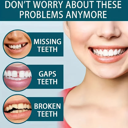 Carillas dentales duraderas y ajustables: cómodas, fáciles de limpiar y resistentes a las manchas. Accesorios para dentaduras postizas para uso diario.
