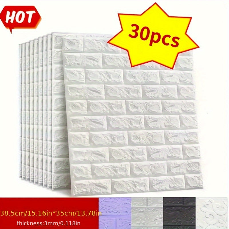 30pcs 3D Brick Wall Stickers, DIY Square Wall Decals, Easy Peel Stick Cleanable Cuttable, For Kitchen Living Room Bathroom Hallway, Plastic Ceiling Tiles Stickers, To Avoid Overall Damage During Transportation, Please Do Not