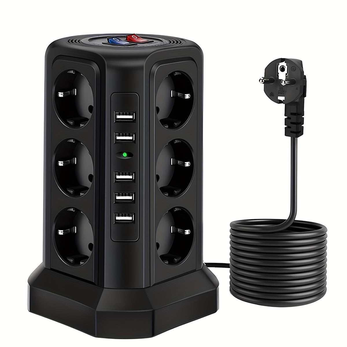 Tower Multi Power Strip Vertical EU Plug 12 Way Outlets Sockets With 5 USB Switch Multiple Vertical Power Strip 2 Switches Multi Socket Power Strip, Surge Protection And Short Circuit Protection