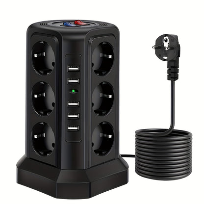 Tower Multi Power Strip Vertical EU Plug 12 Way Outlets Sockets With 5 USB Switch Multiple Vertical Power Strip 2 Switches Multi Socket Power Strip, Surge Protection And Short Circuit Protection