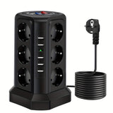 Tower Multi Power Strip Vertical EU Plug 12 Way Outlets Sockets With 5 USB Switch Multiple Vertical Power Strip 2 Switches Multi Socket Power Strip, Surge Protection And Short Circuit Protection