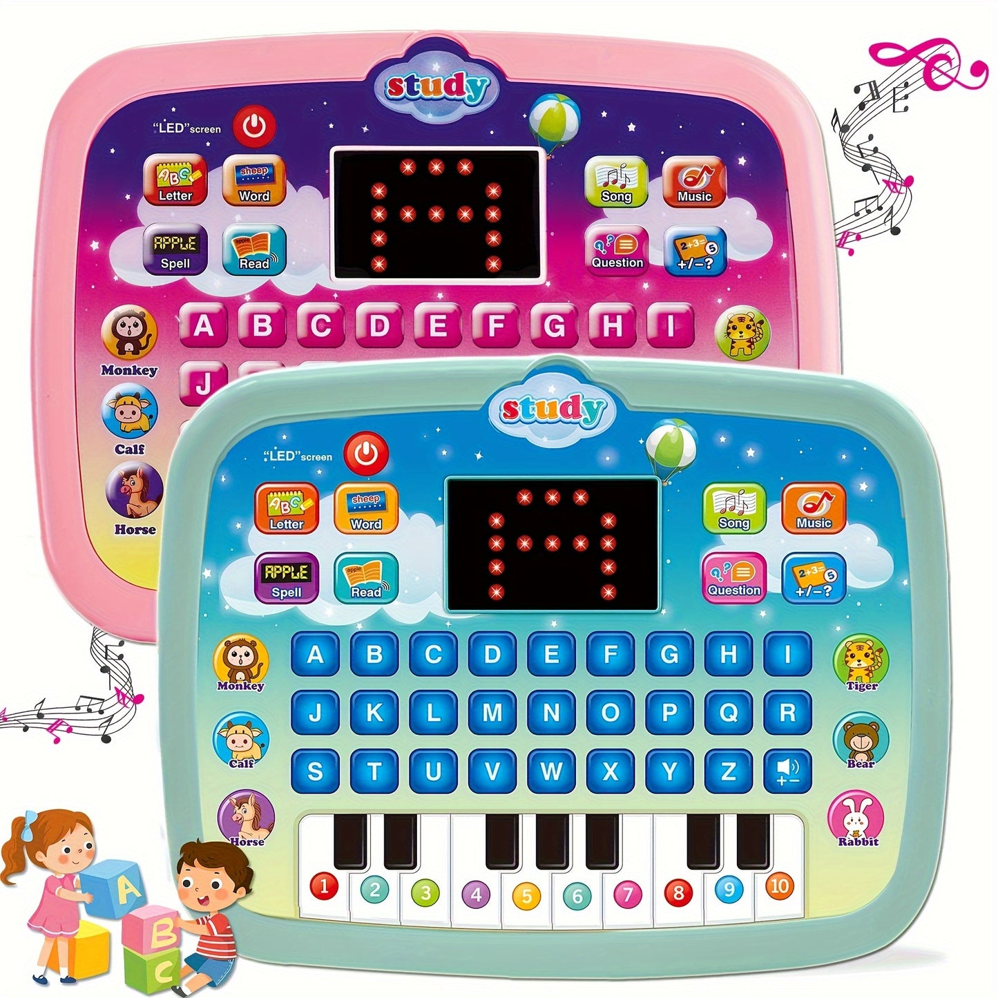 Kids Tablet Toddler Learning Pad With LED Screen Teach Alphabet Numbers Word Music Math Early Development Interactive Electronic Toy For Boys & Girls (Battery Not Included) Halloween Christmas Gift