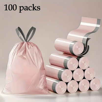 100-Pack of Durable Pink Drawstring Trash Bags - Portable Kitchen Waste Bags for Home Use