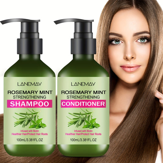Lanemay Rosemary Mint Strengthening Shampoo and Conditioner Set, 2PCS - Unisex Hair Care for Normal Types, Moisturizing with Rosemary Extract for Healthier, Stronger Hair