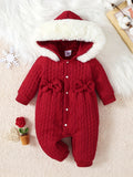 Adorable mono informal de manga larga con capucha y lazo de jacquard para bebé, mono para niña pequeña y bebé, ideal para exteriores en otoño e invierno.