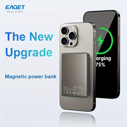 EAGET Magnetic Portable Charger, 10000mAh 22.5W PD Fast Charging, USB-C Power Bank Compatible With IPhone 15/14/13/12 Pro/Mini/Pro Max, For AirPods (Black)