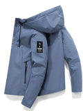 Chaqueta cortavientos informal con capucha para hombre: poliéster ligero e impermeable, con cremallera, color liso y bolsillos | Versátil para todas las estaciones