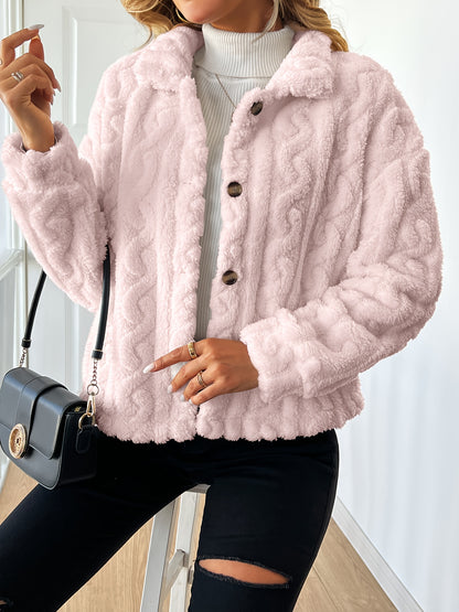 Abrigo elegante de piel sintética de manga larga para mujer, tejido de punto 100 % poliéster, color liso, abrigo de invierno para adulto.