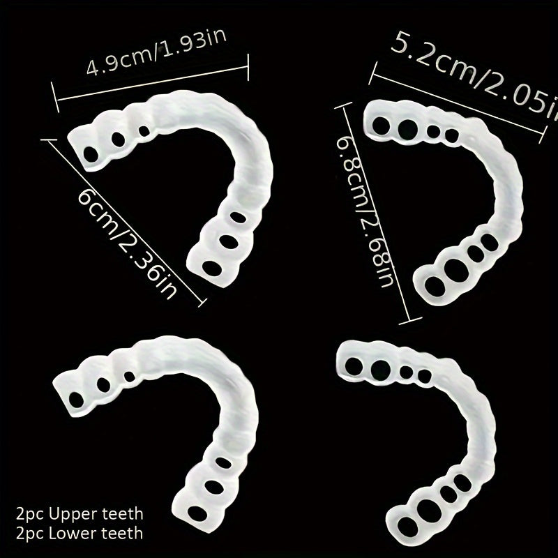 4pcs Comfortable & Flexible White Dentures with Easy-to-Wear Upper and Lower Alveolar Attachment -
