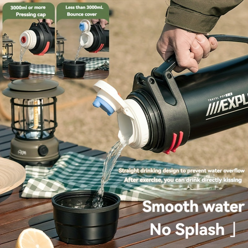 NRMEI Large Stainless Steel Insulated Water Bottle - 1L/2L/3L Capacity, Portable & Durable for Outdoor Activities, Travel, and Construction Sites