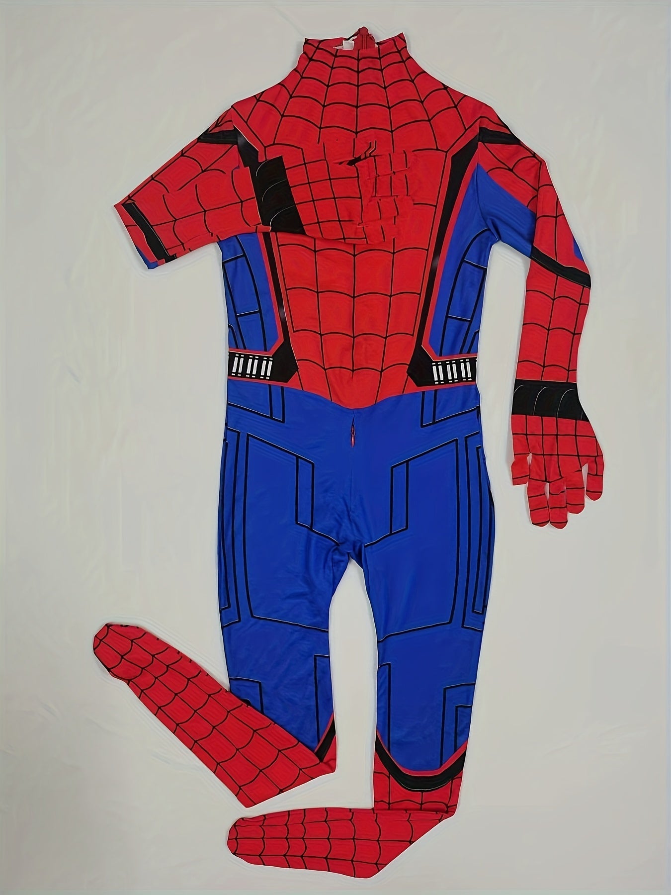 Boy's Creative Movie Character Outfit, Spider Web Pattern Bodysuit + Mask Set, Suitable For Stage Performance, Halloween And Carnival Party