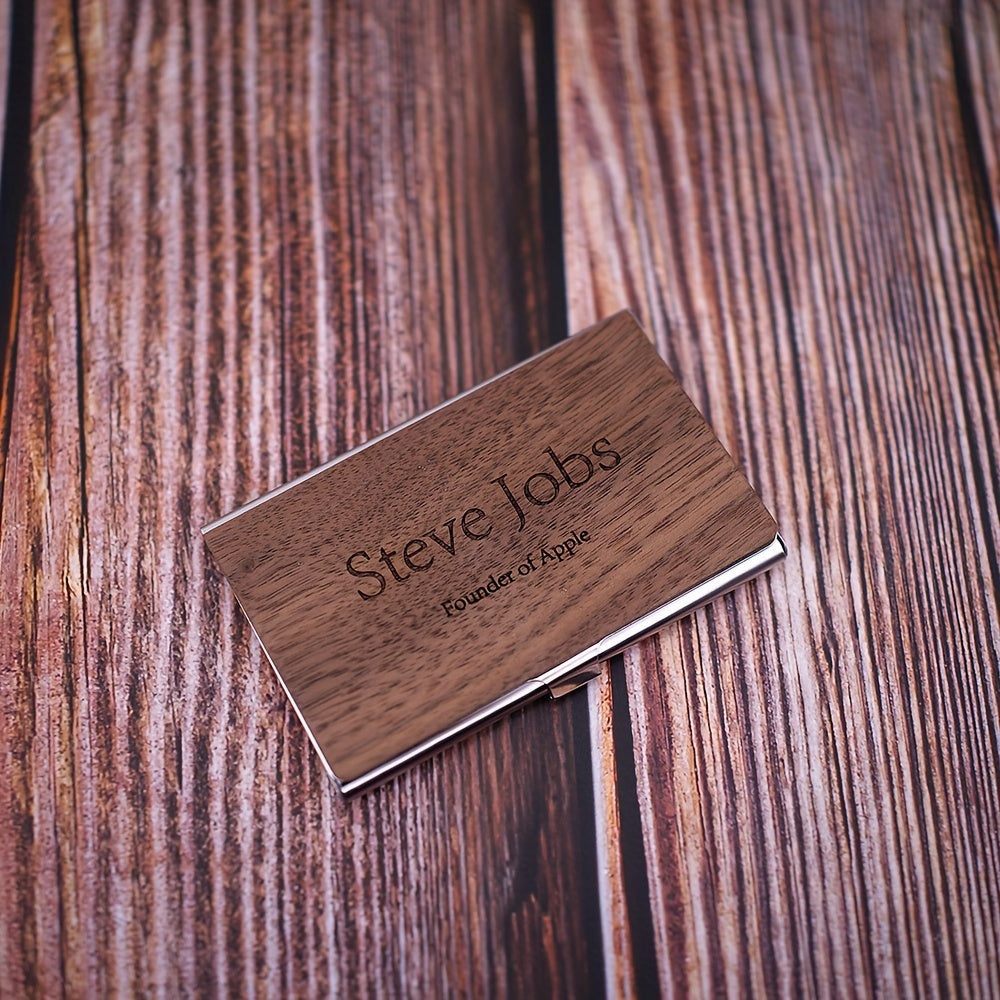 Custom Engraved Men's Business Card Holder - Vintage Style, Large Capacity, Solid Wood Grain Design in Deep Brown