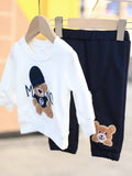 Conjunto de sudadera con estampado de osito para bebé, primavera y otoño, top de manga larga con cuello redondo y pantalón, ropa de exterior