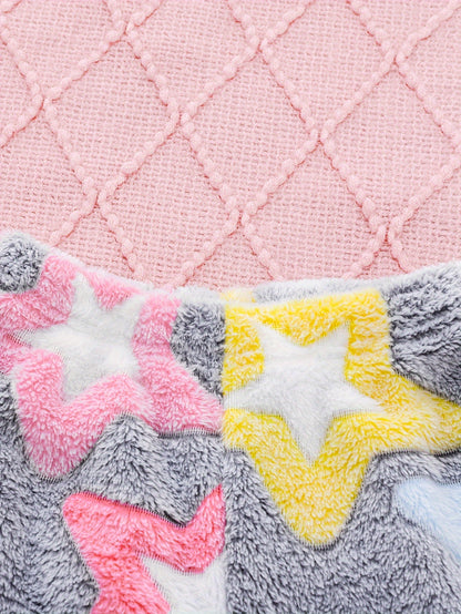 Cozy Girls' Fleece-Lined Star Pattern Pajama Set - Long Sleeve & Pants, Warm & Comfortable Casual Home Wear for Autumn/Winter, Machine Washable, Polyester